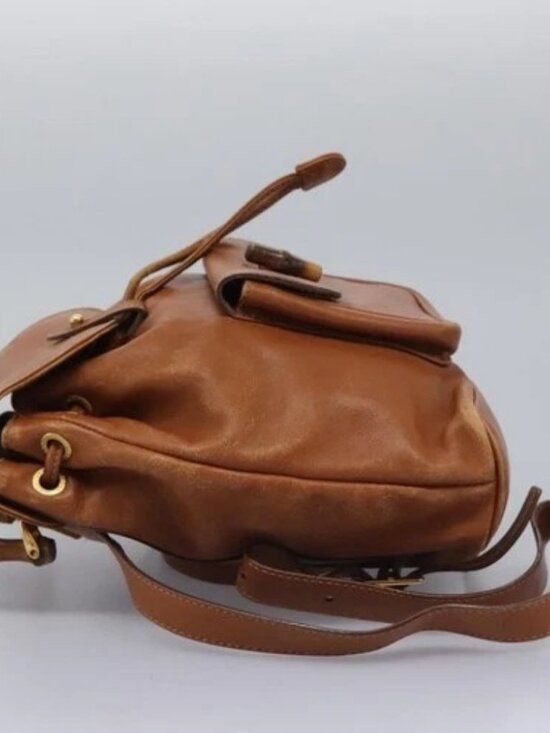 GUCCI Bamboo Backpack Leather Brown Gold 003 main image 11
